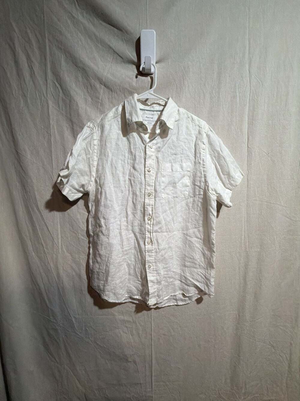 Porter & Ash Men's White 100% Linen Short Sleeve Button-Down Shirt